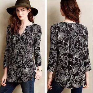 Anthropologie Maeve Bird Floral Pintuck Blouse 0